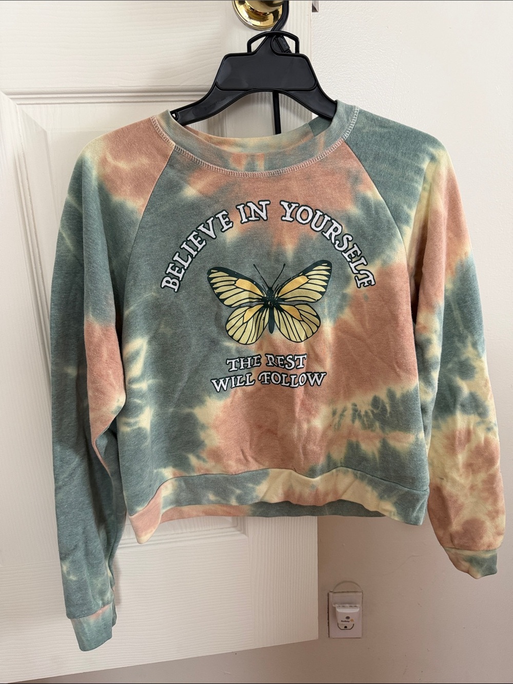 Believe In Yourself Tie-Dye Butterfly Crewneck Sweatshirt With Matching Shorts
